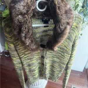 Calvin Klein Jeans Multicolor Cardigan with Faux Fur Collar